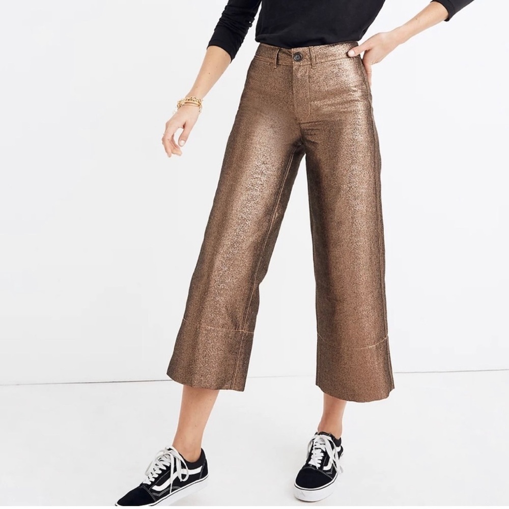 Madewell Emmett Wide-Leg Crop Pants in Metallic